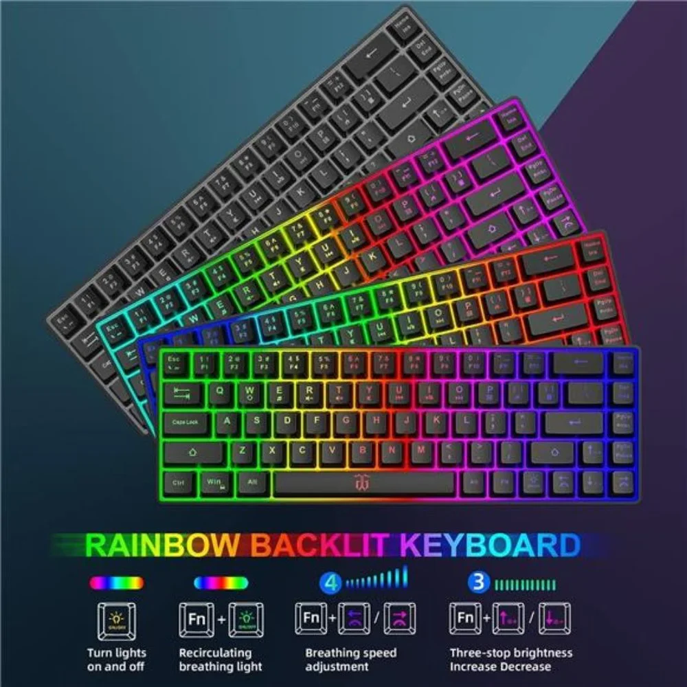 60% Wireless Gaming Keyboard and Mouse Combo,LED Backlit Rechargeable 2000mAh